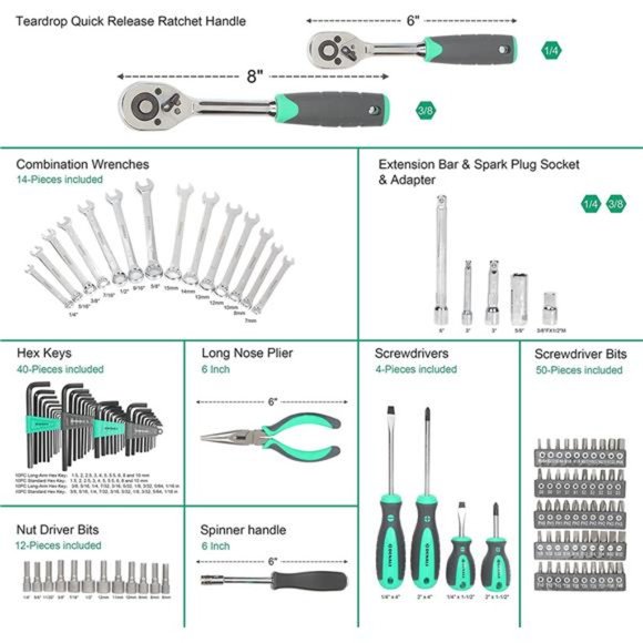 200-Piece All-Purpose Tool Kit and Socket Set with Carrying Case - Picture 4 of 6